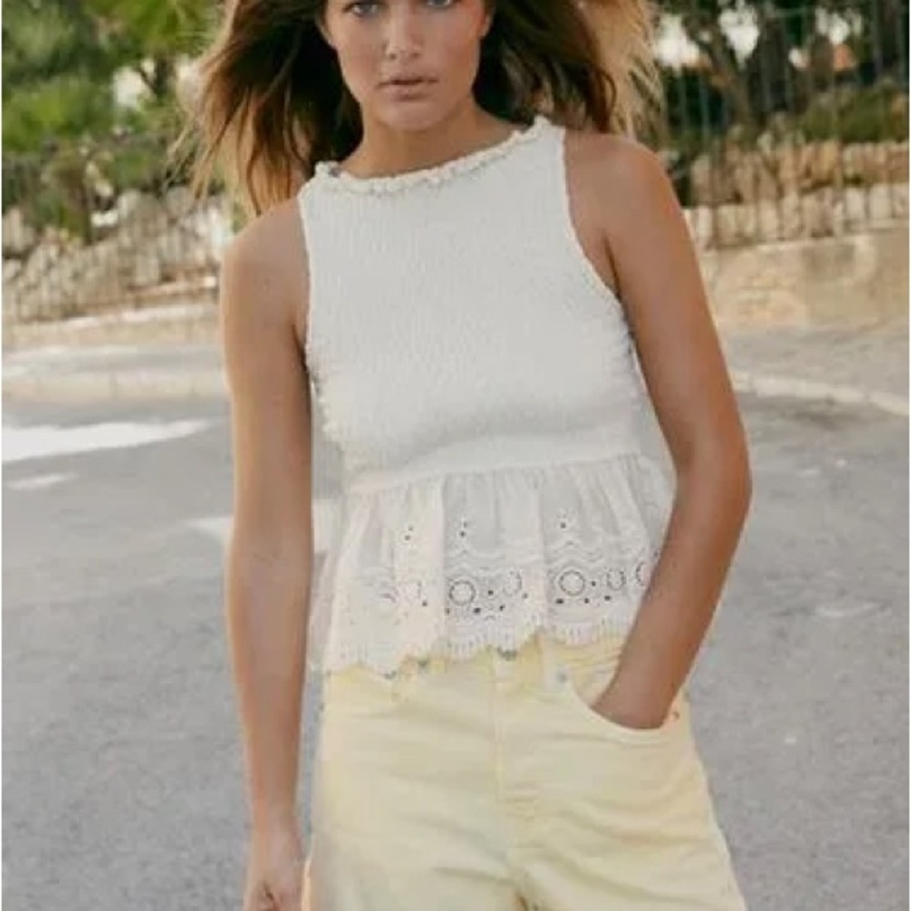 Zara Cream Lace Trim Tank Top